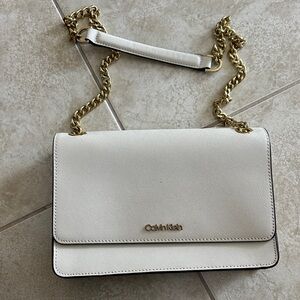 Calvin Klein Cream Crossbody Bag with Gold Chain Strap